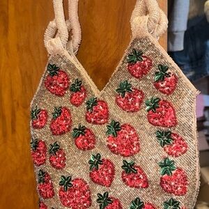 Strawberry Beaded Tote Bag